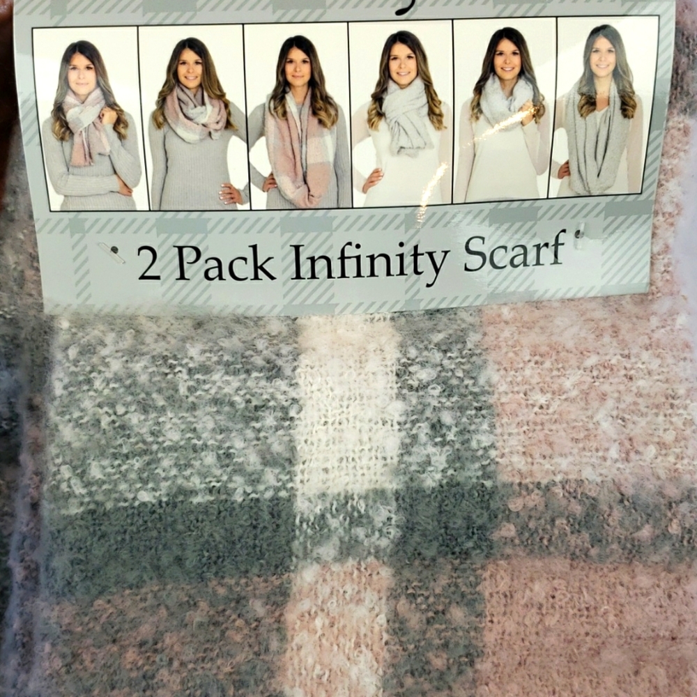 Two Infinity Scarf Bundle NWT Set of 2-Gray/Pink/White and Gray/White-Very Soft